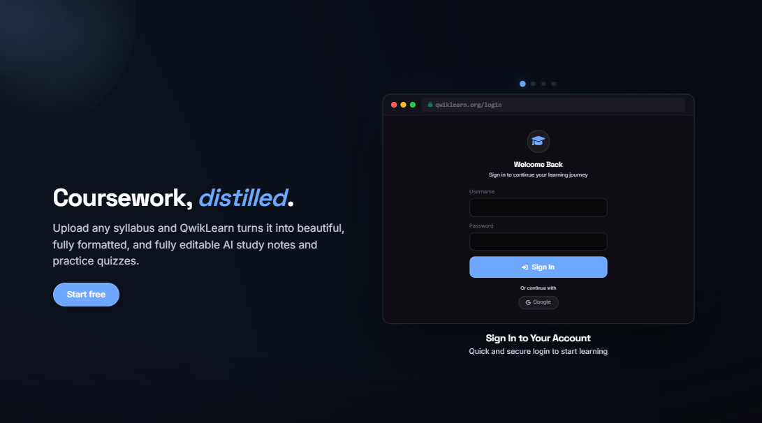 QwikLearn AI coursework platform